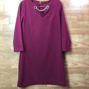 Tommy Hilfiger (Wine) Embellished 3/4 Sleeve Dress